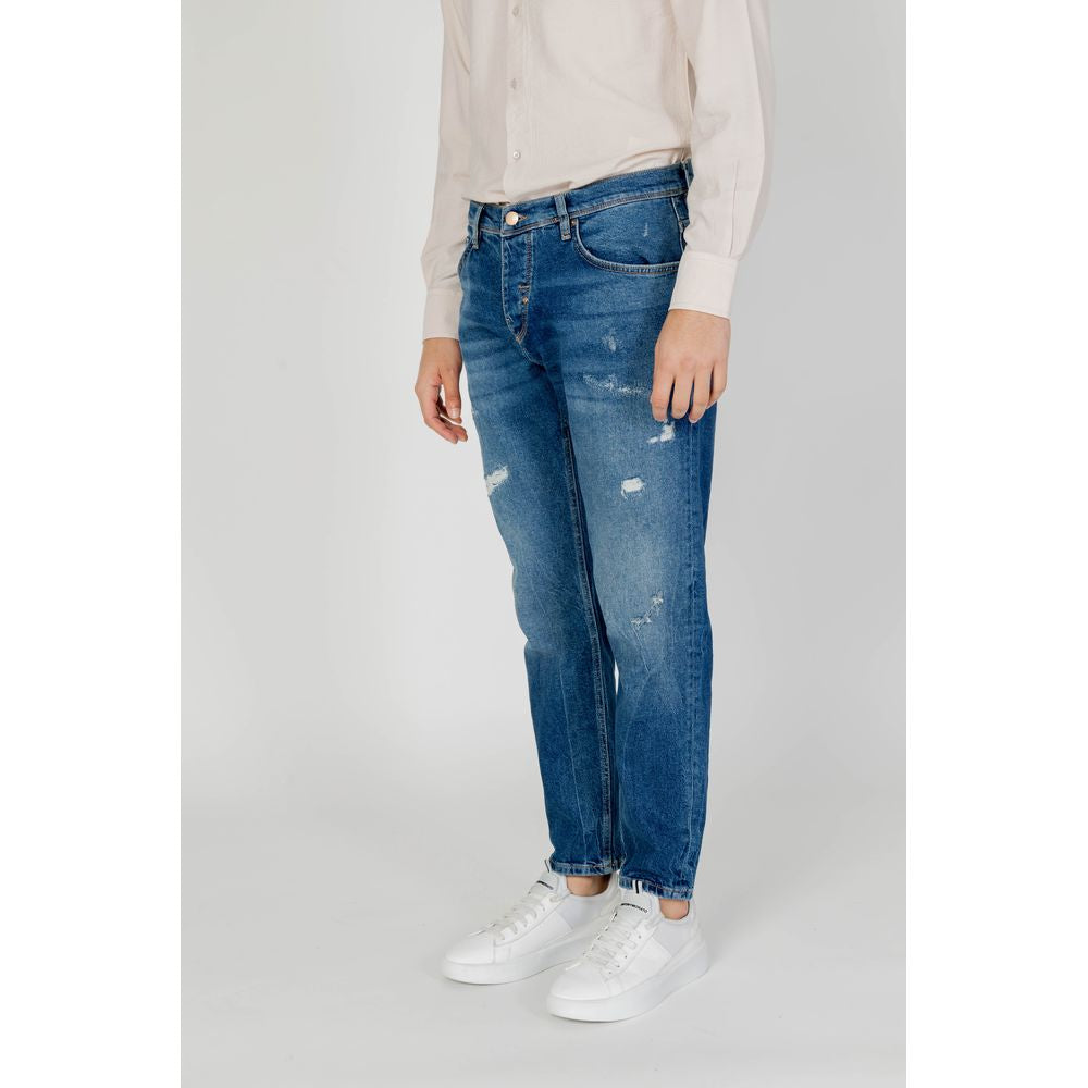 Blue Cotton Slim Jeans for Men