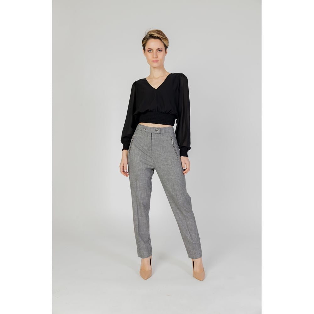Grey High Waisted Houndstooth Cigarette Pants