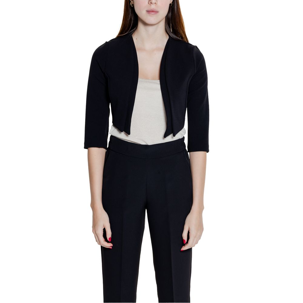 Versatile Black Polyester Long Sleeve Shrug for Women