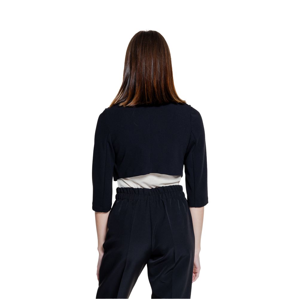 Versatile Black Polyester Long Sleeve Shrug for Women