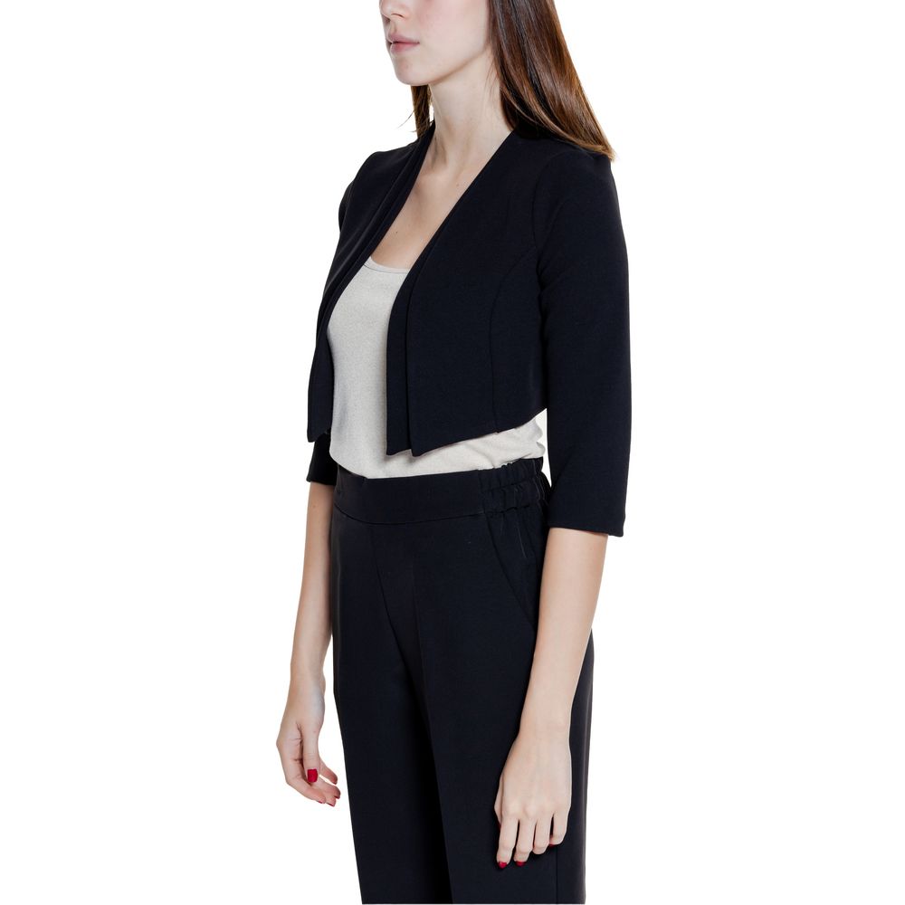 Versatile Black Polyester Long Sleeve Shrug for Women