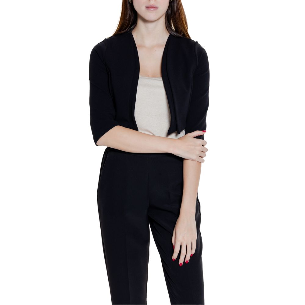 Versatile Black Polyester Long Sleeve Shrug for Women
