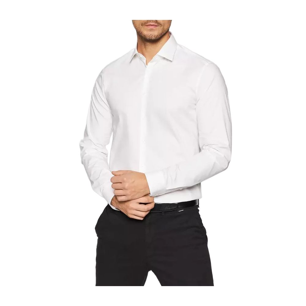 Calvin Klein Classic White Cotton Long Sleeve Shirt for Men
