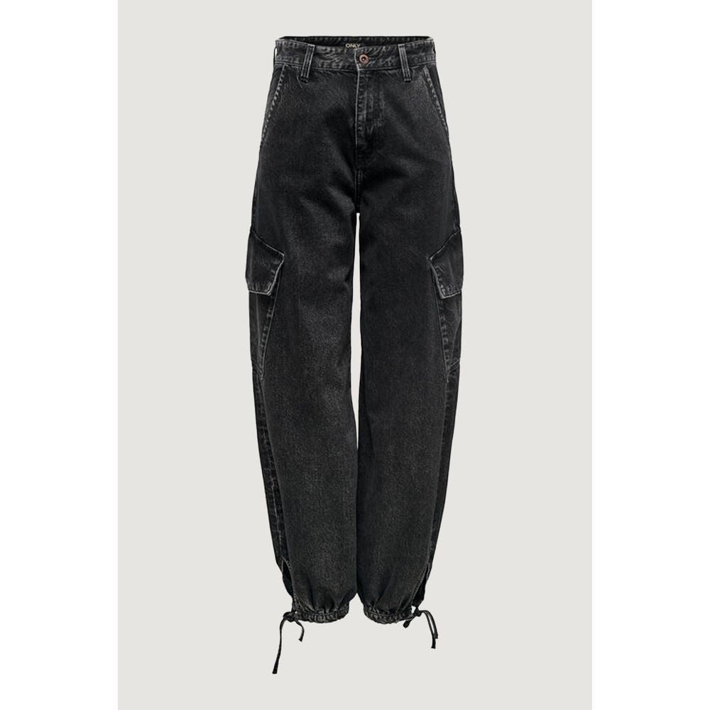 Black Cotton Baggy Jeans for Women - Autumn/Winter Collection