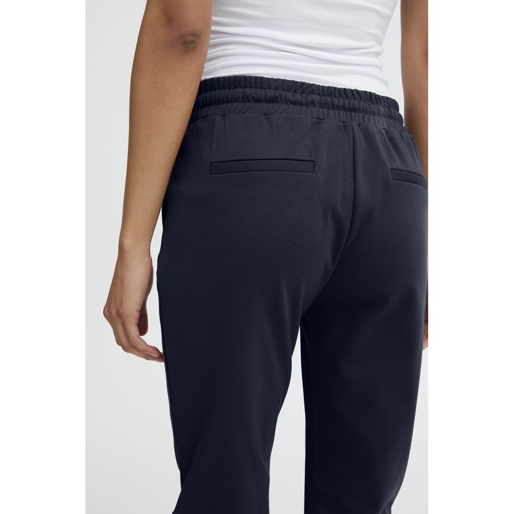 ICHI Blue Polyester Pant - IHKATE PA2 Long Women's Cigarette Trousers