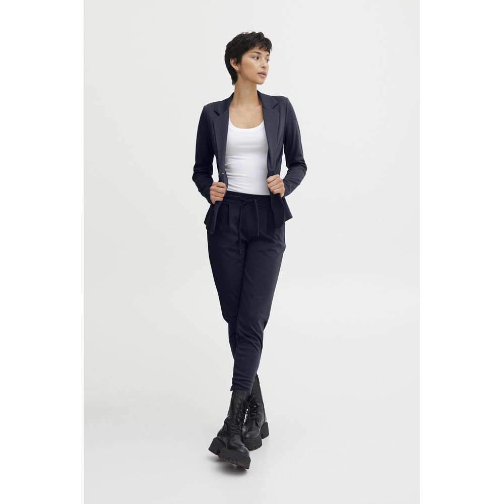ICHI Blue Polyester Pant - IHKATE PA2 Long Women's Cigarette Trousers
