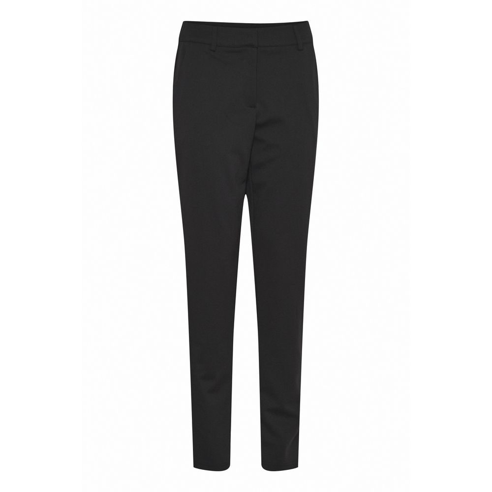 ICHI Sustainable Chic: Black Recycled Polyester Cigarette Pants for Women