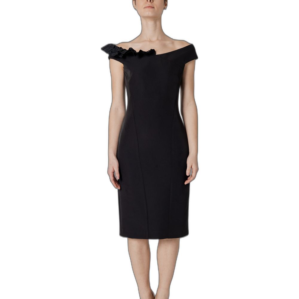 Elegant Black Polyester Midi Dress for Women