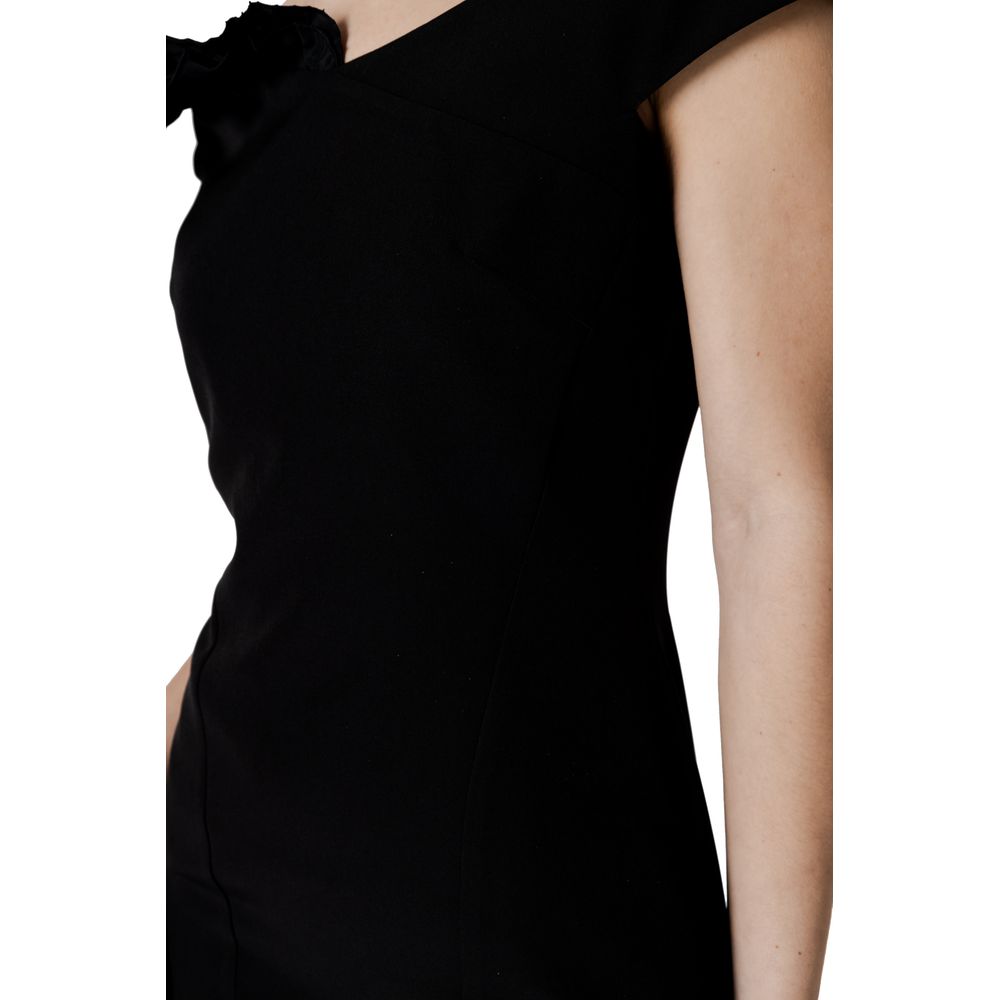 Elegant Black Polyester Midi Dress for Women