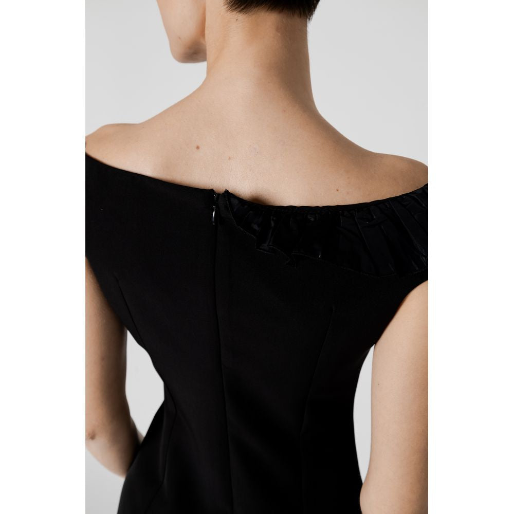Elegant Black Polyester Midi Dress for Women