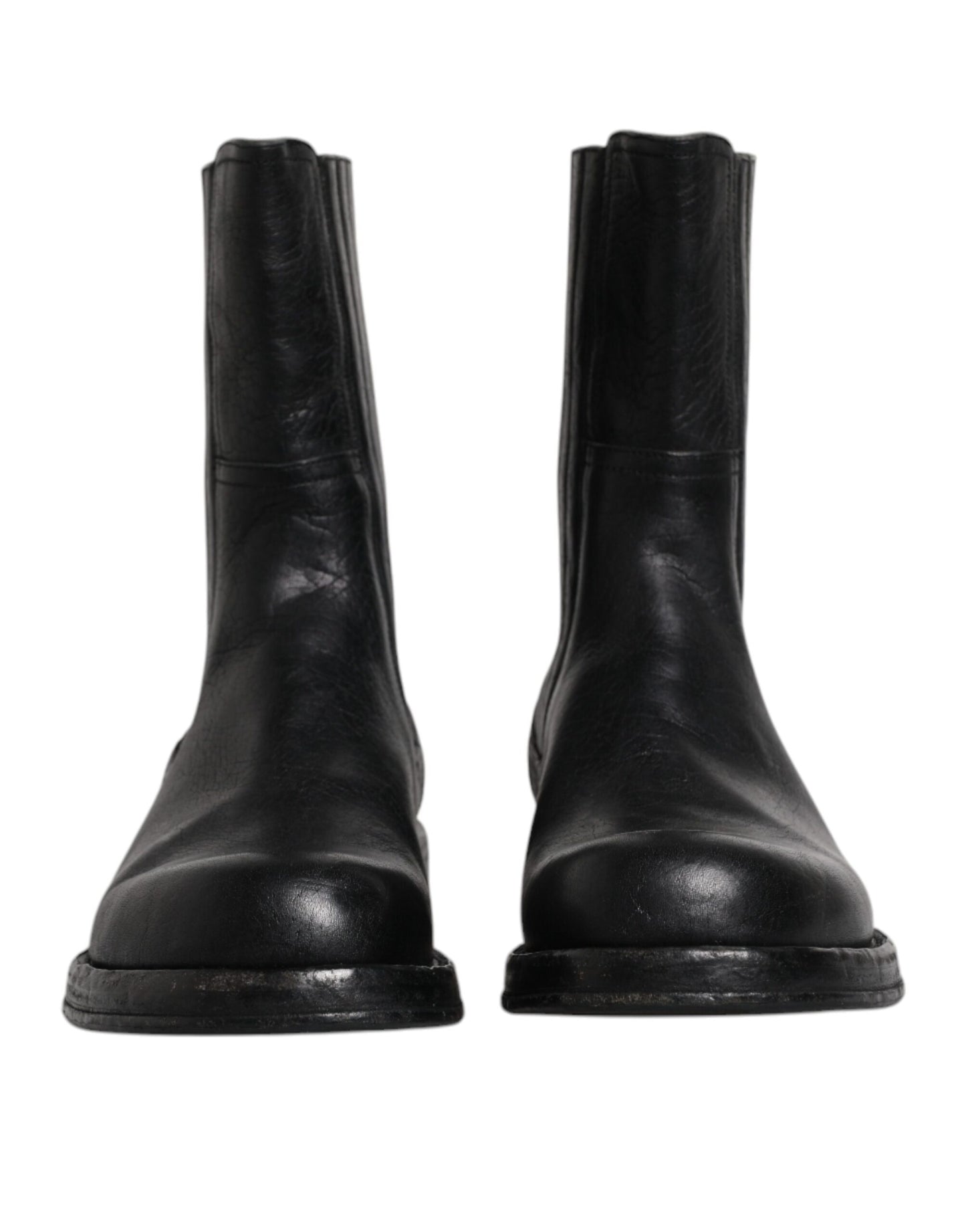 Dolce & Gabbana Black Horse Leather Mid Calf Boots