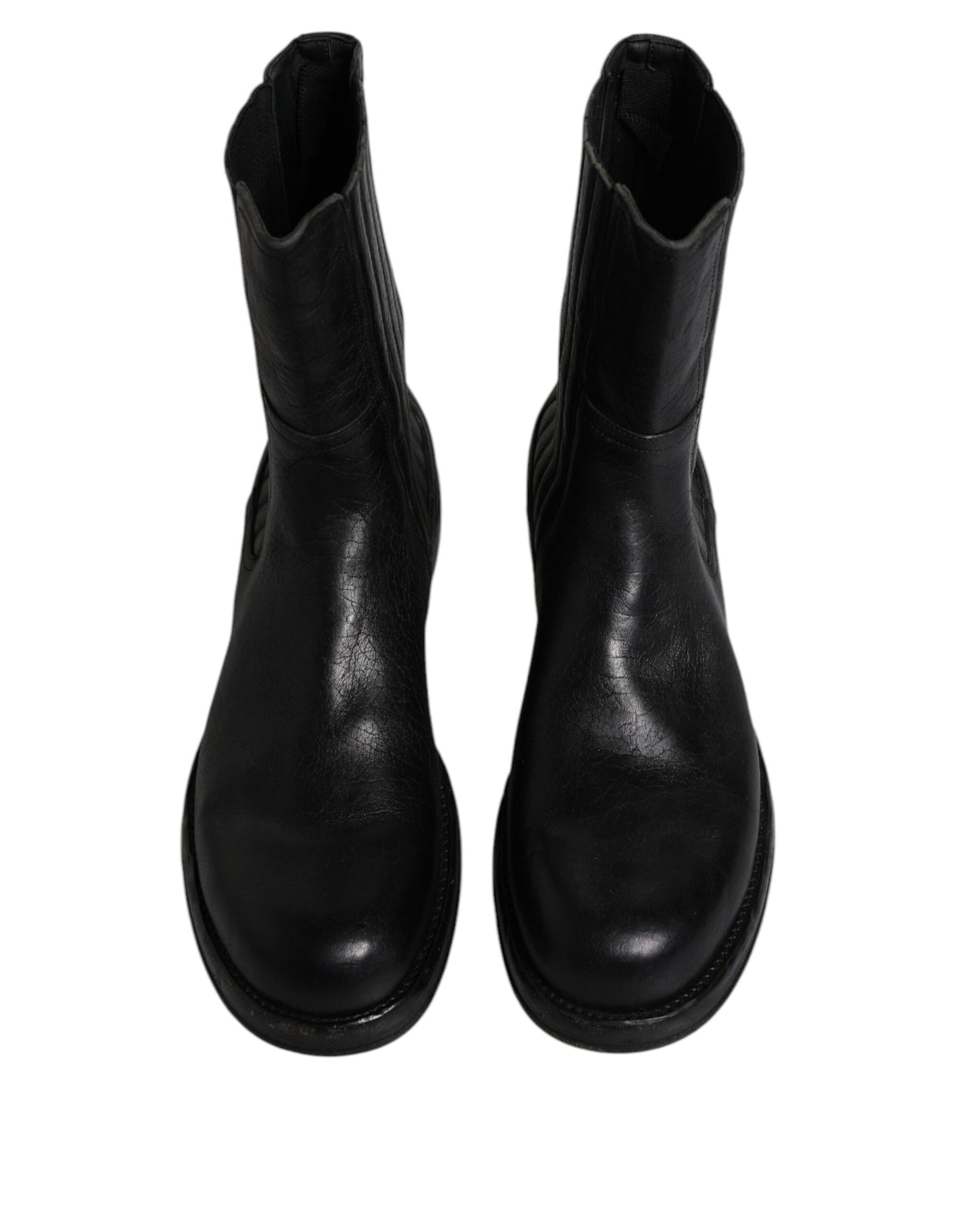 Dolce & Gabbana Black Horse Leather Mid Calf Boots