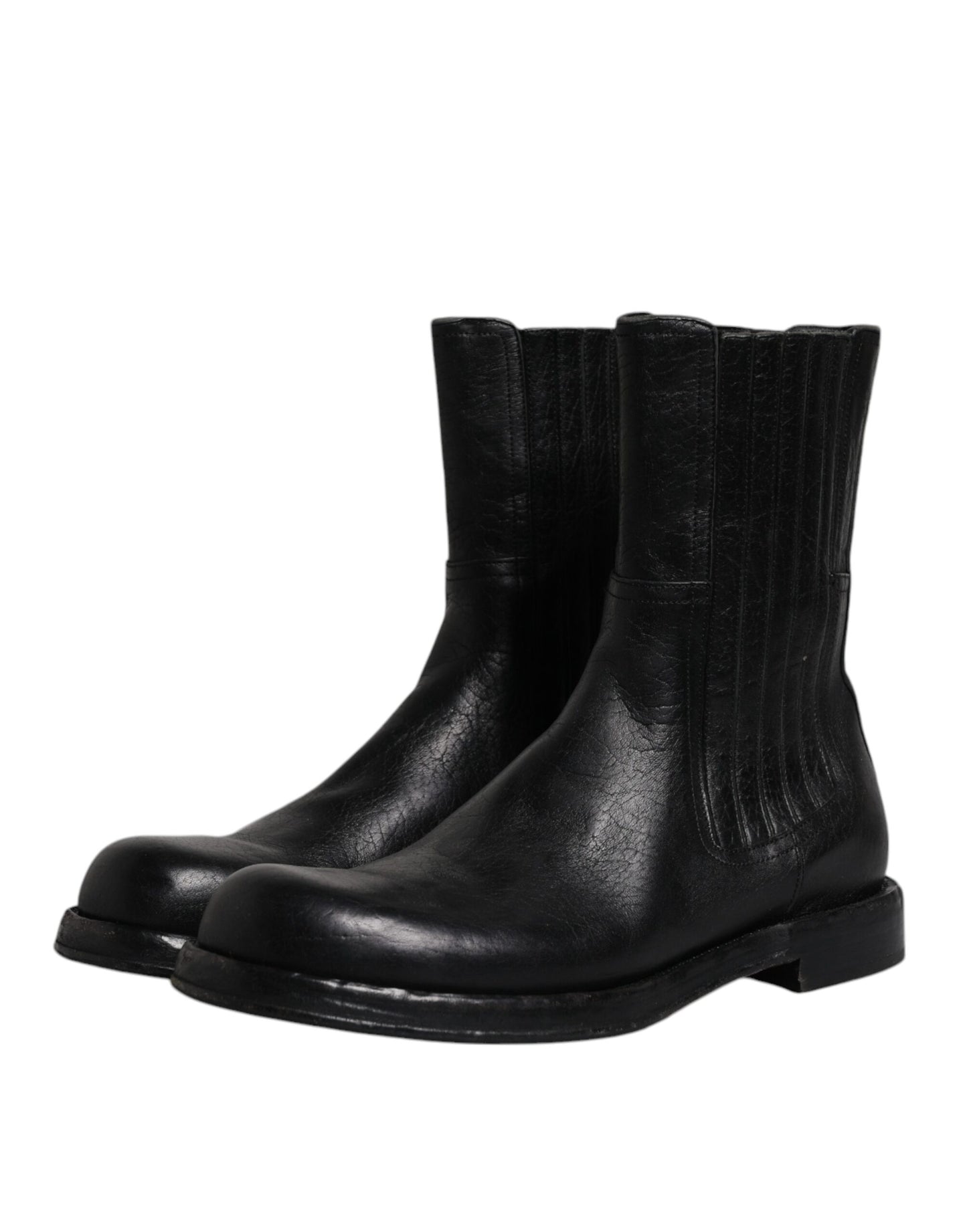 Dolce & Gabbana Black Horse Leather Mid Calf Boots