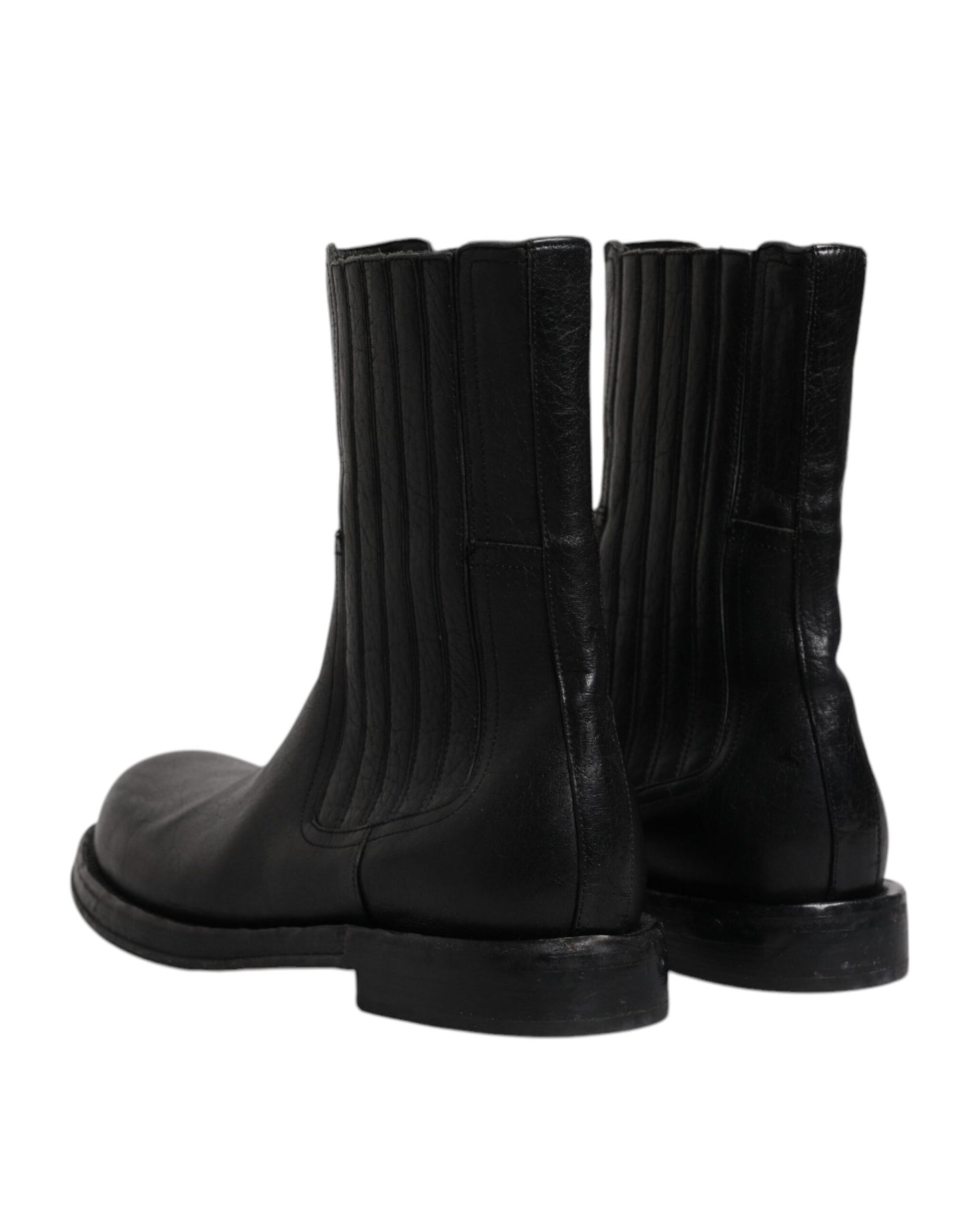 Dolce & Gabbana Black Horse Leather Mid Calf Boots