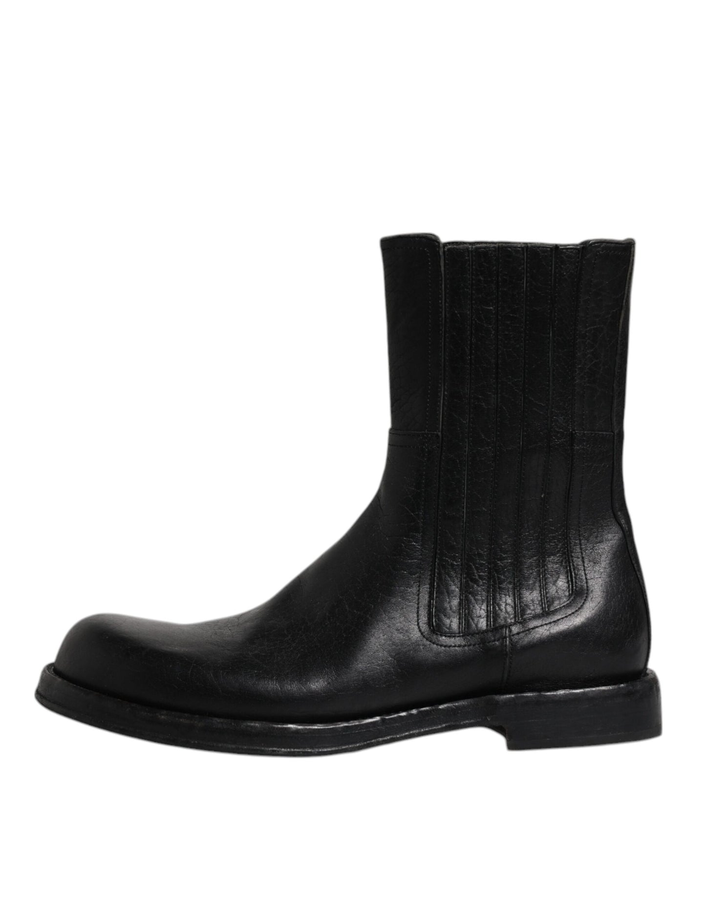 Dolce & Gabbana Black Horse Leather Mid Calf Boots