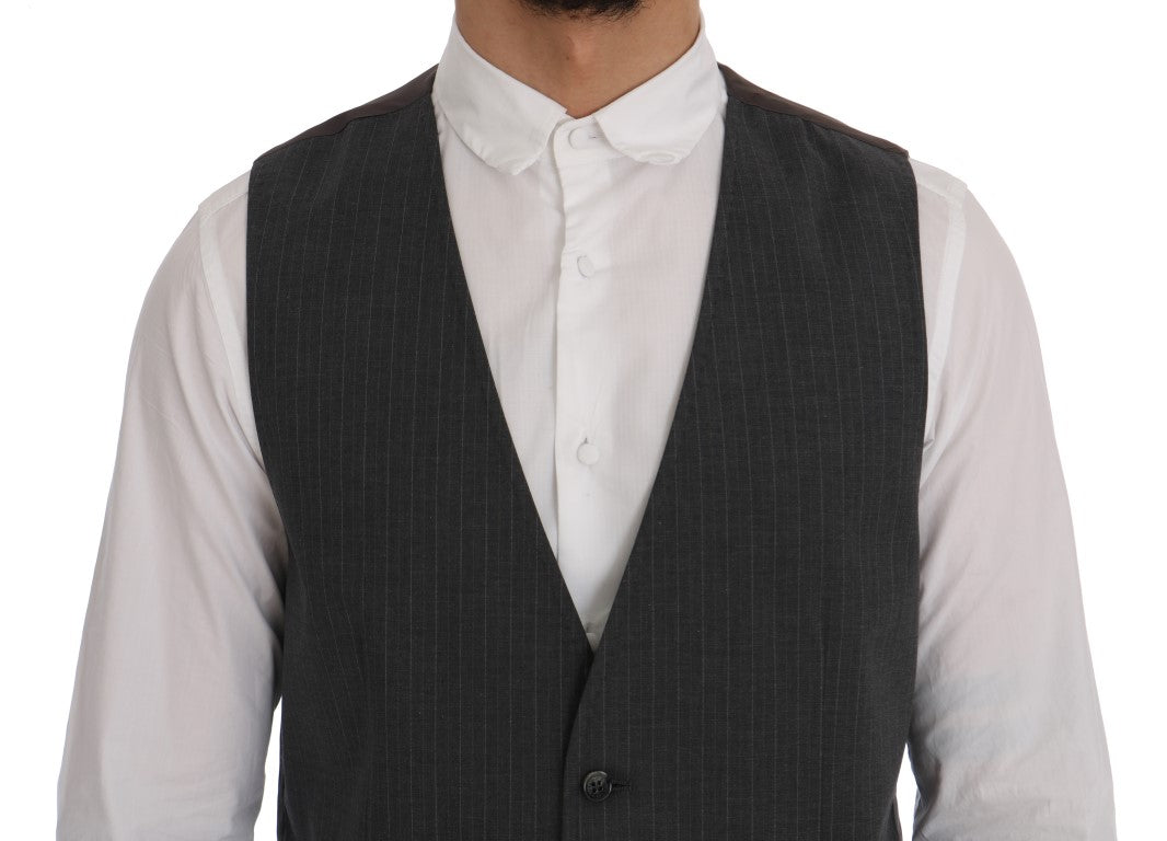 - Elegant Striped Gray Waistcoat Vest