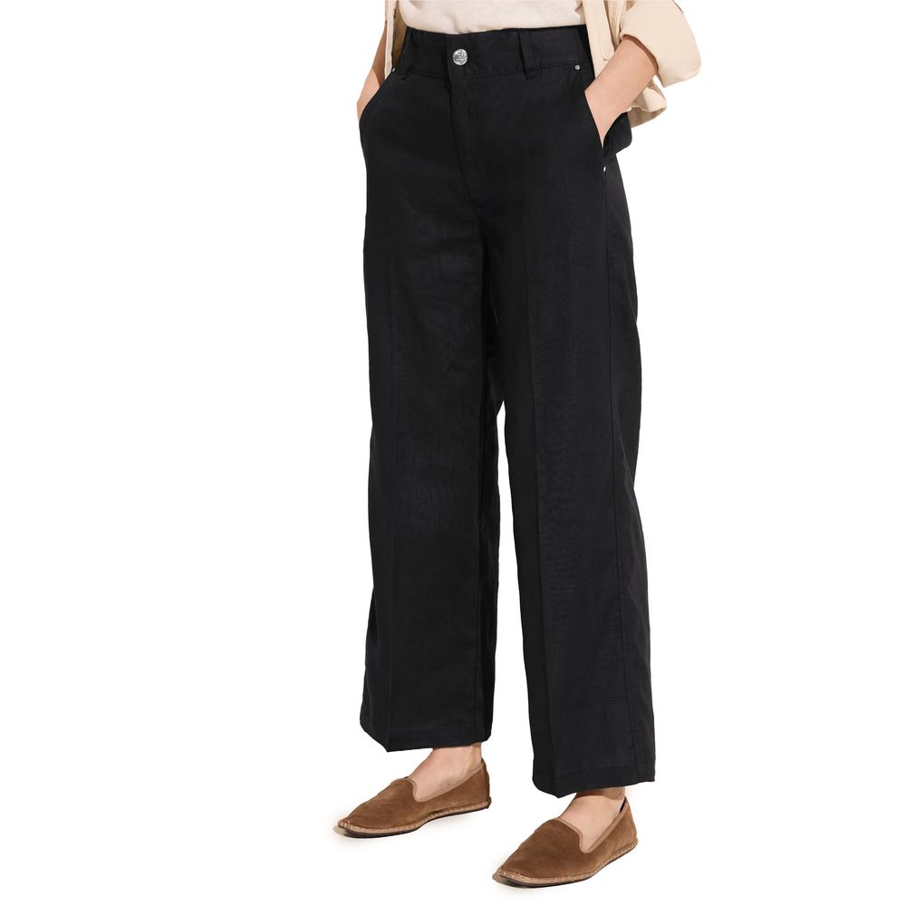 Street One Black Linen Palazzo Pants for Women