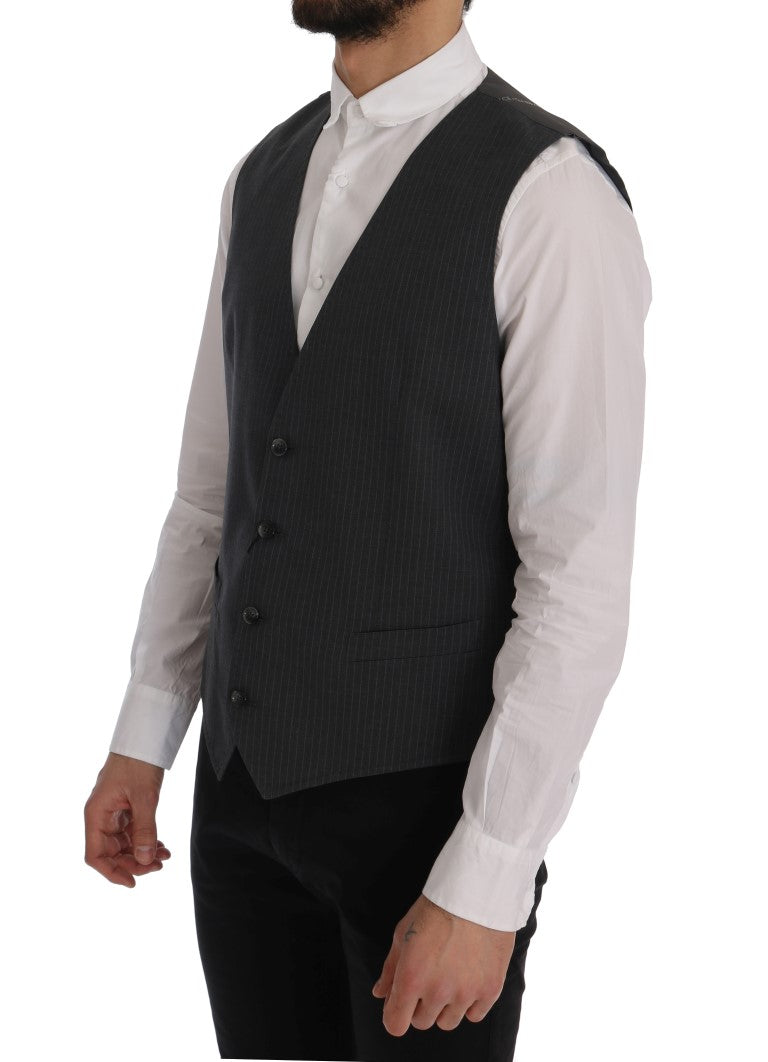 - Elegant Gray Striped Waistcoat Vest