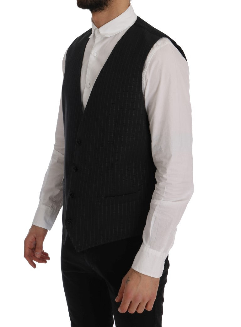 - Elegant Gray Striped Men's Waistcoat Vest