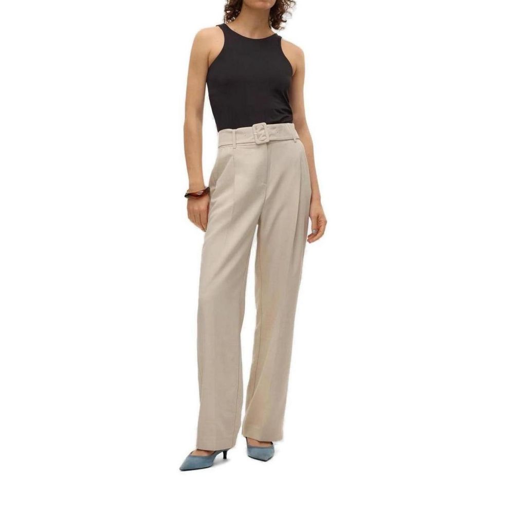 Chic Gray Polyester Women's Regular Trousers