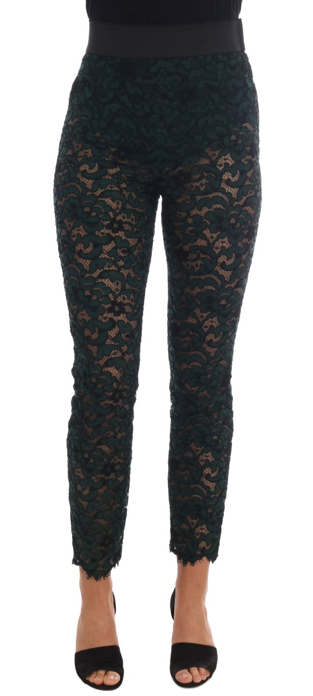- High Waist Floral Lace Slim Trousers