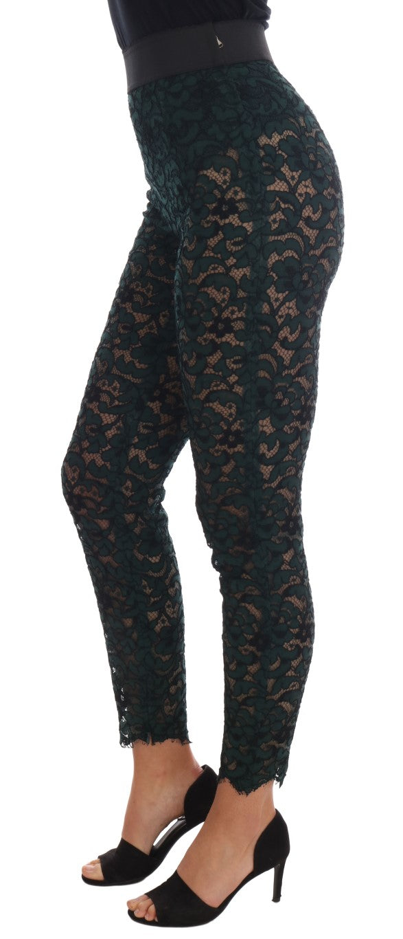 - High Waist Floral Lace Slim Trousers