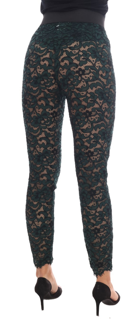 - High Waist Floral Lace Slim Trousers