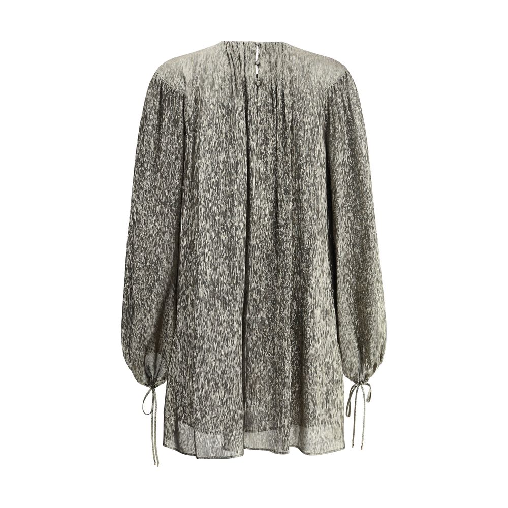 Chloé Silk Lamé Mini Dress in Gold with Puff Sleeves