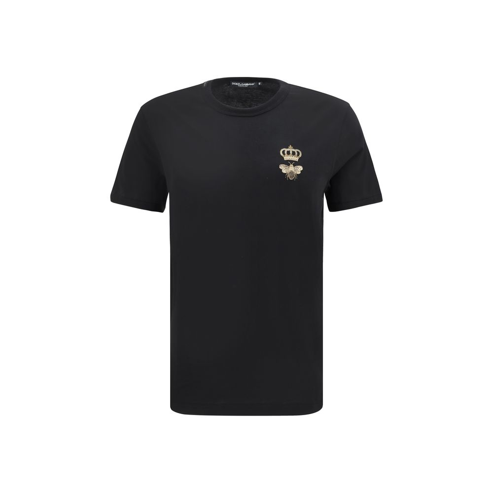 Dolce & Gabbana Cotton T-Shirt with Embroidered Bee and Crown