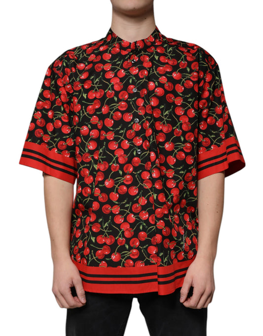 Dolce & Gabbana - Men's Black Cherry Cotton Button-Down Casual Shirt