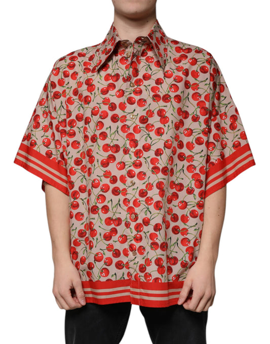 Dolce & Gabbana - Beige Cherry Button Down Casual Shirt
