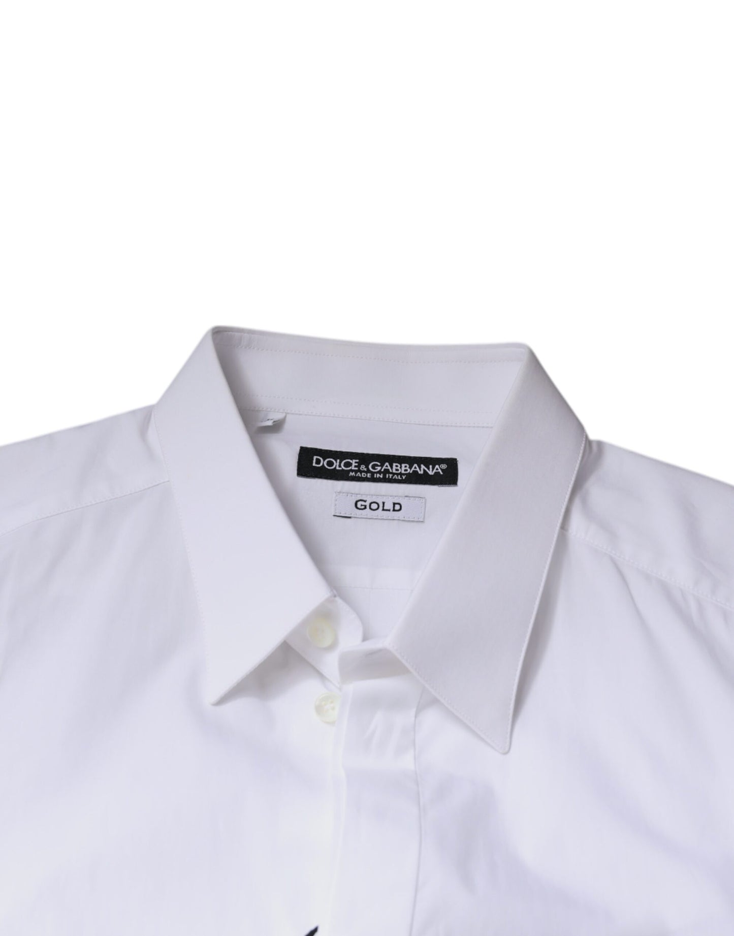 Dolce & Gabbana - Men's White Cotton "King" Logo Embroidered GOLD Dress Shirt
