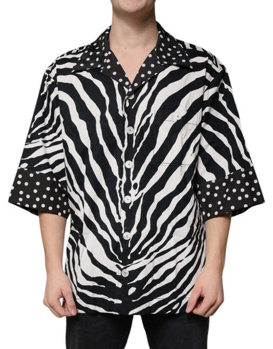 Dolce & Gabbana - Men's Black & White Zebra Print Oversize Button-Down Shirt