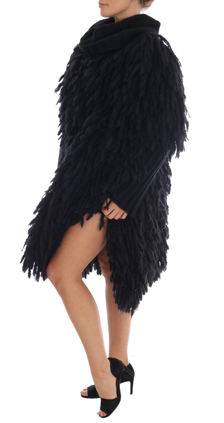 - Elegant Black Fringed Wool-Cashmere Sweater