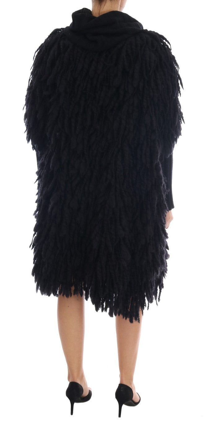 - Elegant Black Fringed Wool-Cashmere Sweater