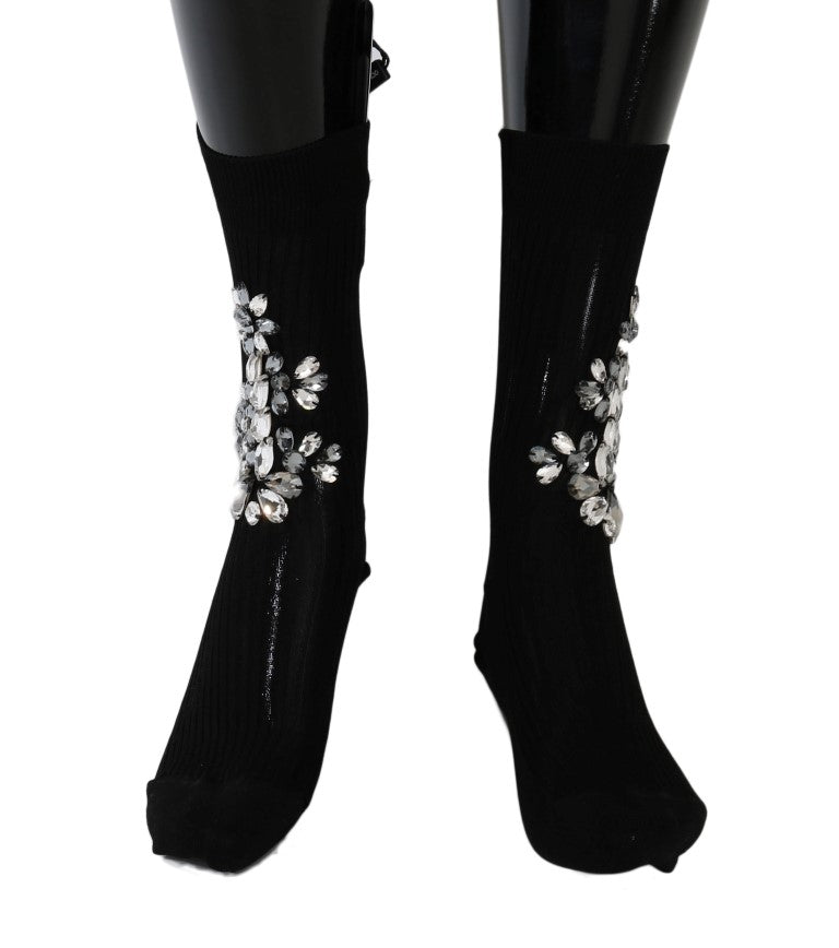 - Crystal Embellished Black Knit Stockings