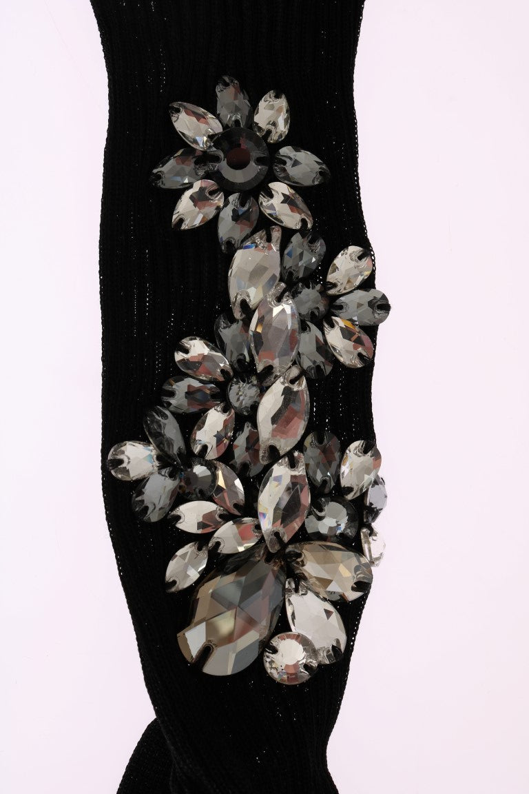 - Crystal Embellished Black Knit Stockings