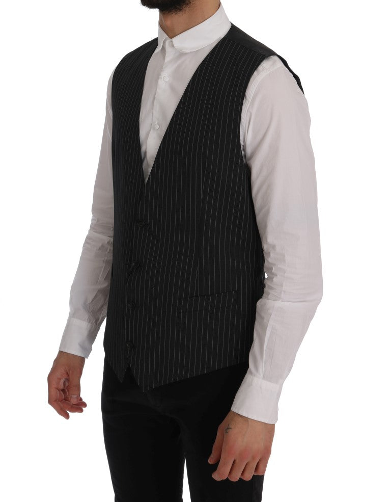 - Elegant Gray Striped Vest Waistcoat