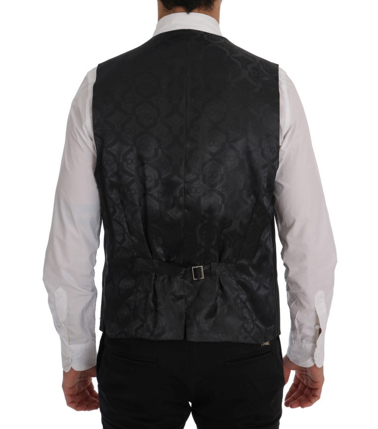 - Elegant Gray Striped Vest Waistcoat