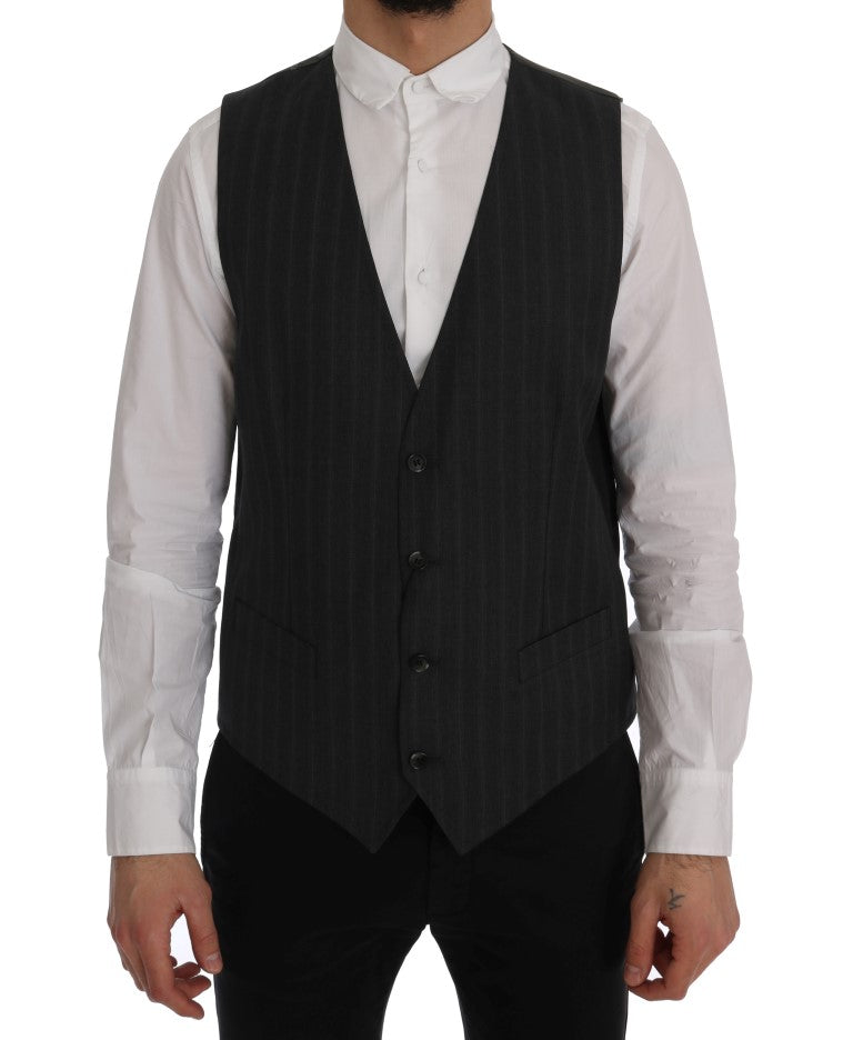 - Elegant Gray Striped Single Breasted Vest