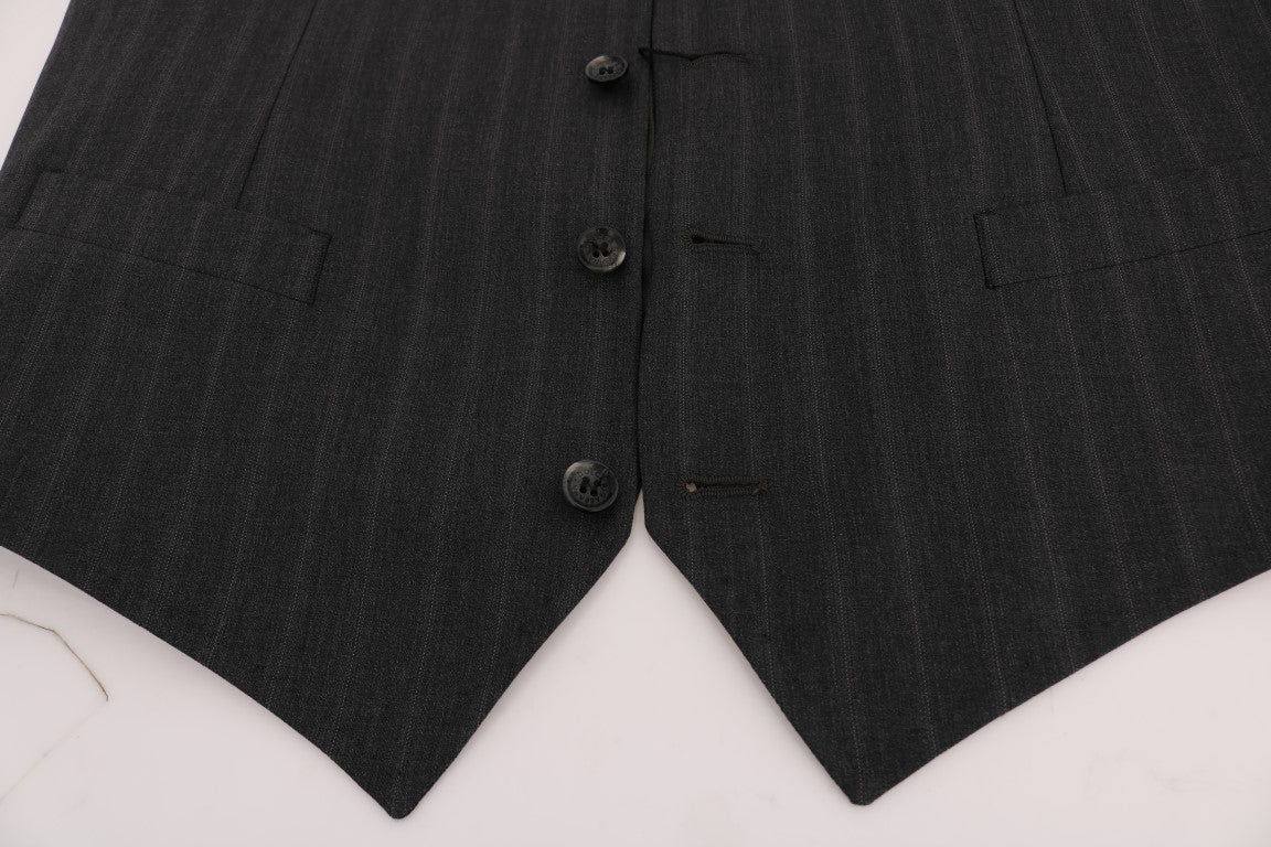 - Elegant Gray Striped Single Breasted Vest