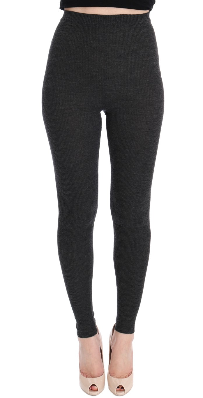 - Elegant Gray High-Waist Wool Tights Pants