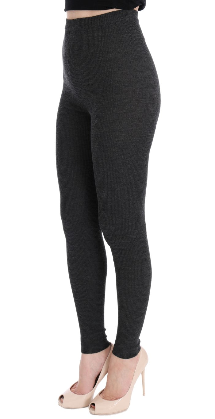 - Elegant Gray High-Waist Wool Tights Pants