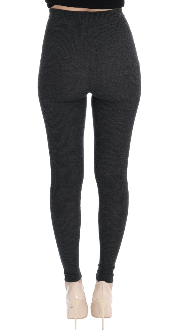 - Elegant Gray High-Waist Wool Tights Pants