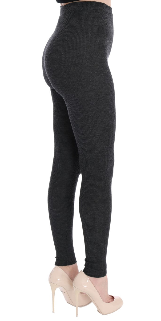 - Elegant Gray High-Waist Wool Tights Pants