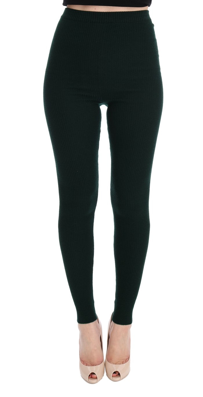 - Elegant High Waist Green Wool Tights