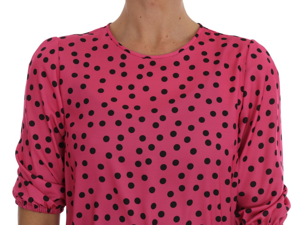 - Chic Pink Polka Dotted Silk Blouse