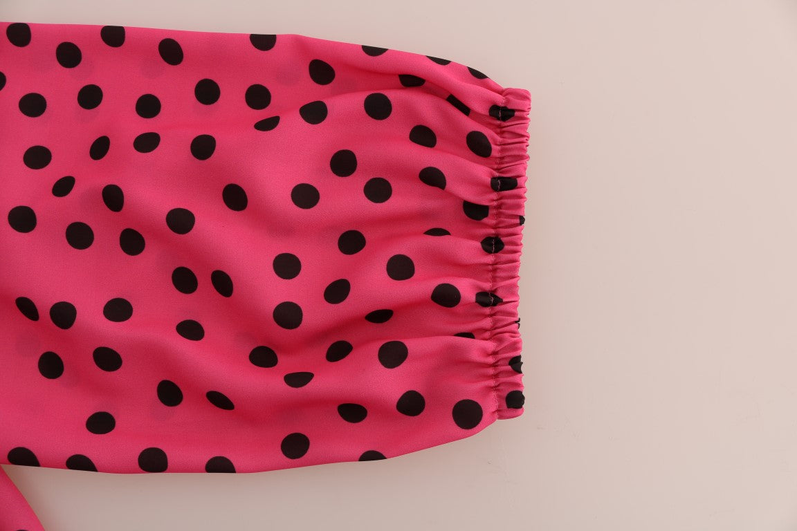 - Chic Pink Polka Dotted Silk Blouse