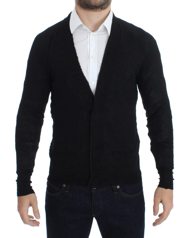 - Elegant Black Merino Wool Cardigan