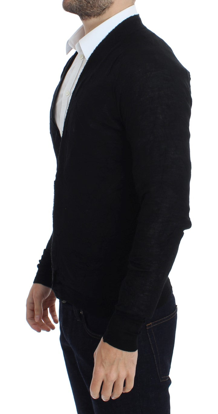 - Elegant Black Merino Wool Cardigan